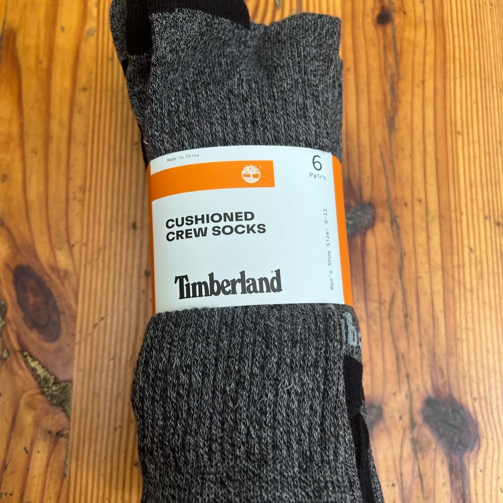 TIMBERLAND 6 pack Cushioned Men’s Black and Gray Marled socks NWT NEW